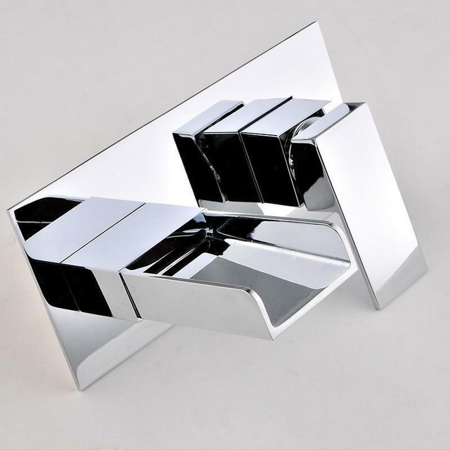 Contemporary Solid Brass Waterfall Wall Mount Bathroom Sink Faucet in Polished Chrome in Plumbing, Sinks, Toilets & Showers - Image 3