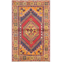 Nalbandian One-of-a-Kind Hand-Knotted 1960s 3'9" x 5'11" Wool Area Rug in Red/Yellow/Navy Blue/Ivory