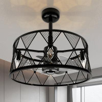 HELYIVLE 17.71 Inch, Farmhouse Iron Cage Ceiling Fan Light, Bulb Not Included