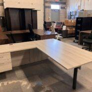 Global Newland L-Shape Desk with Metal Leg and Box/File Pedestal – 72 x 78 – Noce Grigio in Desks in Belleville Area - Image 2