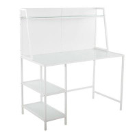 Latitude Run® Geo Tier Contemporary Desk In White Metal And Frosted Glass By Lumisource