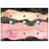 WorldAcc Metal Light Switch Plate Outlet Cover (Girls Room Glitter Pink Black Marble - Single Toggle)