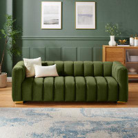 Mercer41 86.6'' Upholstered Channel-Tufted Chesterfield Sofa