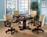 CF - 48 Inch Marietta 3-in-1 Round Game/Poker/Bumper Pool Table finished in tobacco w 4 Chairs