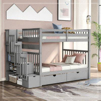 Harriet Bee Full Over Full Bunk Bed With Shelves And 6 Storage Drawers