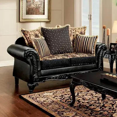 Theodora Traditional Styled Love Seat - One of a kind - Pillows Included ( Black or Brown )