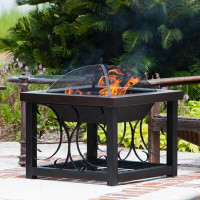 Ebern Designs Mace Hammer Tone Bronze Finish Cocktail Table Fire Pit