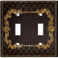 WorldAcc Metal Light Switch Plate Outlet Cover (French Victorian Frame Black 11 - Double Toggle)