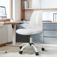 Inbox Zero White Armless Ergonomic Chair With Enhanced Supportive Cushioning For Office And Home Use