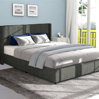 Latitude Run® Queen Size Linen Upholstered Wingback Platform Bed With 4 Storage Drawers