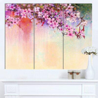 Design Art 'Watercolor Painting Cherry Blossoms' 3 Piece Wall Art on Wrapped Canvas Set