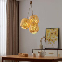 Bay Isle Home™ Bay Isle Home™ Delshire - 3-Light Cluster 78 In. Brushed Brass And Walnute Accents Bohemian Pendant Light