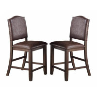 Red Barrel Studio Classic Design Rustic Espresso Finish Faux Leather Set Of 2Pc High Chairs Dining Room Furniture Counte