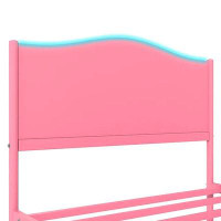 Mercer41 Mercer41 Twin Kids Metal Platform Bed Frame With Pink Finish Wood Headboard For Girls, Kids, And Teens