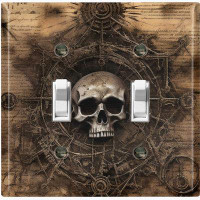 WorldAcc Metal Light Switch Plate Outlet Cover (Skull Map Voyage - Double Toggle)