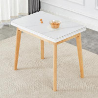 Wrought Studio White Sintered Stone Tabletop With Rubber Wooden Legs, Foldable Computer Desk, Foldable Office Desk, Suit