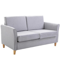 2-SEAT SOFA TWO-SEATER COUCH WITH ARMRESTS AND WOOD LEGS FOR LIVING ROOM, BEDROOM, LIGHT GREY