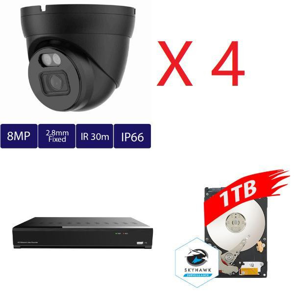 Monthly Promo! Aibase 4 ch 4K AI Full Color IP Kit: NVR-3104-4P-AI+1TB HDD+4pcs IP3138W-A-SI-28-AI in Security Systems - Image 2