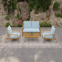 Corrigan Studio Cobus FSC® Wood 4 Piece Patio Set With Grey Cushions