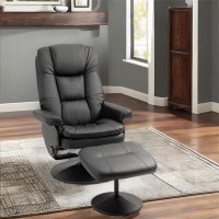 Inbox Zero Recliner And Ottoman With Wrapped Base, Swivel Pu Leather Reclining Chair With Footrest