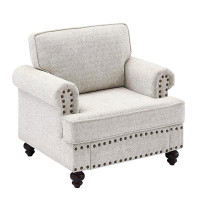Alcott Hill Chenille modern Upholstered Sofas 1 Seater Couches with Nails and Armrests