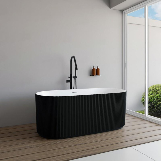 Scarlett 59 and 67 Acrylic Bathtub Black or White - V Grooved - Artistic V-Groove Bathtub w Centre Drain BSQ in Plumbing, Sinks, Toilets & Showers - Image 2