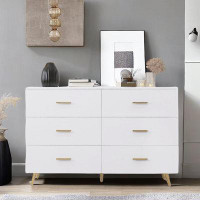George Oliver High Glossy Dresser With 6 Drawers, Golden Handle And Golden Steel Legs
