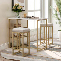 Everly Quinn 3-Piece Retro Pub Set , With 1 Rectangular Natural Wood Countertop And 2 Square Bar Stools