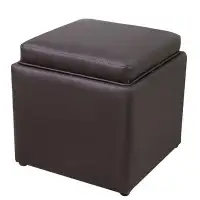 Ebern Designs Square Storage Ottoman With Tray Faux Leather Upholstered Footrest Stool, Seat As Side Coffee Table For Li