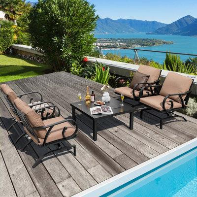 Red Barrel Studio Red Barrel Studio® 5pcs Patio Rocking Chairs 4-in-1 Fire Pit Table Heavy-duty Conversation Outdoor in BBQs & Outdoor Cooking