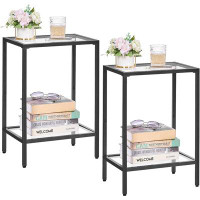 Ebern Designs Side Tables Set Of 2, End Tables With Tempered Glass, 2-Tier Nightstands With Storage Shelves, Slim Sofa T