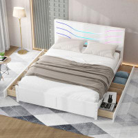 Ivy Bronx Wood Storage Platform Bed With LED And 4 Drawers