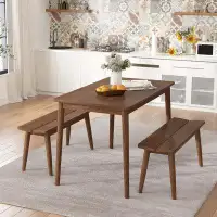 George Oliver 3 PCS Dining Table Set For 4 With 2 Benches