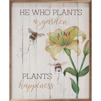 August Grove He Who Plants A Garden Flower Bee Whitewash - Picture Frame Textual Art on Wood