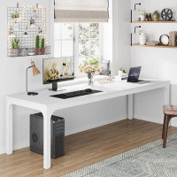 Latitude Run® Extra Long Modern Office Desk - Spacious Workstation For Two, Easy Assembly