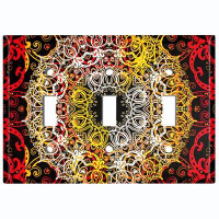 WorldAcc Metal Light Switch Plate Outlet Cover (Red Yellow Circle Mandala Black  - Triple Toggle)