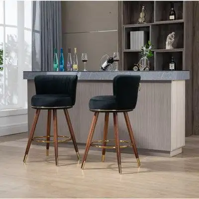 Everly Quinn Counter Height Bar Stools Set of 2 for Kitchen Counter Solid Wood Legs