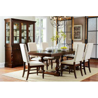Canora Grey Modern 5Pc Dining Set Extendable Table And 4 Side Chairs Cream Upholstered Wooden Dining Furniture Dark Oak
