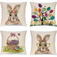 The Holiday Aisle® Easter Pillow Covers Set Of 4 18X18 Inch Farmhouse Welcome Easter Egg Rabbit Decorative Pillow Cases