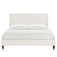 Modway Zahra Channel Tufted Performance Velvet Queen Platform Bed In Dusty Rose