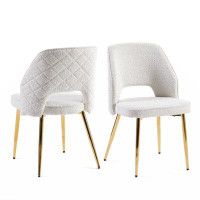 Latitude Run® Off White Faux Fur Dining Chairs With Metal Legs And Hollow Back Upholstered Dining Chairs Set Of 2