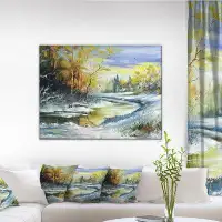 Made in Canada - Design Art River in the Spring Woods Landscape - Wrapped Canvas Print