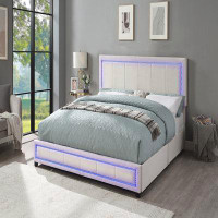 Ivy Bronx Upholstered Eastern King Size Platform Bed with LED Lights, Storage Bed with 4 Drawers