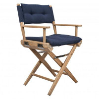 Loon Peak Navy Blue And Brown Solid Wood Director Chair With Navy Blue Cushion