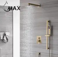 Square Wall Mounted Shower System Two Functions With Hand-Held Slide Bar Brushed Gold