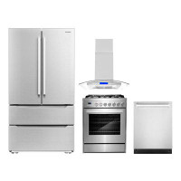 Cosmo 4 Piece Kitchen Package With 30" Freestanding Gas Range 30" Island Range Hood 24" Built-in Fully Integrated Dishwa