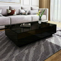 Ivy Bronx 4 Drawers Coffee Table High Gloss Rectangle End Table, Modern Living Room Furniture Black Side Desk - MDF Mate
