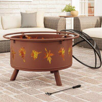 Millwood Pines Jankowski 32-Inch Outdoor Wood Burning Firepit with Screen, Poker, and Cover