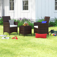 Lark Manor Ahnaleigh 3pcs Patio Rattan Furniture Set Cushioned Sofa Glass Tabletop White