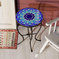 Rubbermaid Mosaic Outdoor Side Table, Patio Side Table, Weather Resistant 14" Diameter 21" H Ceramic Tile Round Outside